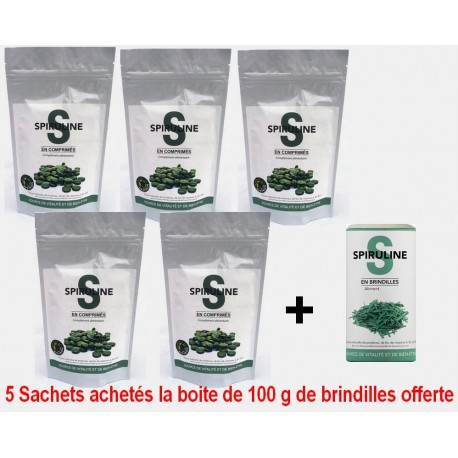 Spiruline algahé 5 sachets de 300 comprimés achetés, 1 boite de 100g de spiruline en brindilles gratuite