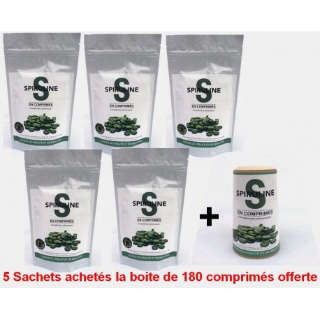 Spiruline algahé 5 sachets de 300 comprimés achetés, 1 boite de 180 comprimés de spiruline offerte