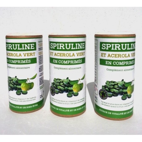 Cure de 3 mois Spiruline et acérola vert bio en comprimés à petit prix vitamine C et fer